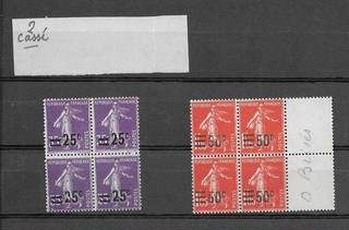 FRANCE N°218 ET N°225 BLOCS DE 4 AVEC VARIETES N