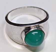 VINTAGE GEORG JENSEN #124 STERLING SILVER RING GREEN AGATE DENMARK