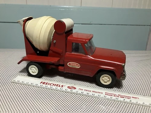 Vintage 1960's Tonka Jeep Cement Mixer Truck #77 Red White w/ Oval Label 9”