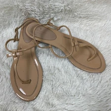 Kate Spade Bow T Strap Sandals Womens Size 11 Beige Flats Shoes Feminine Neutral