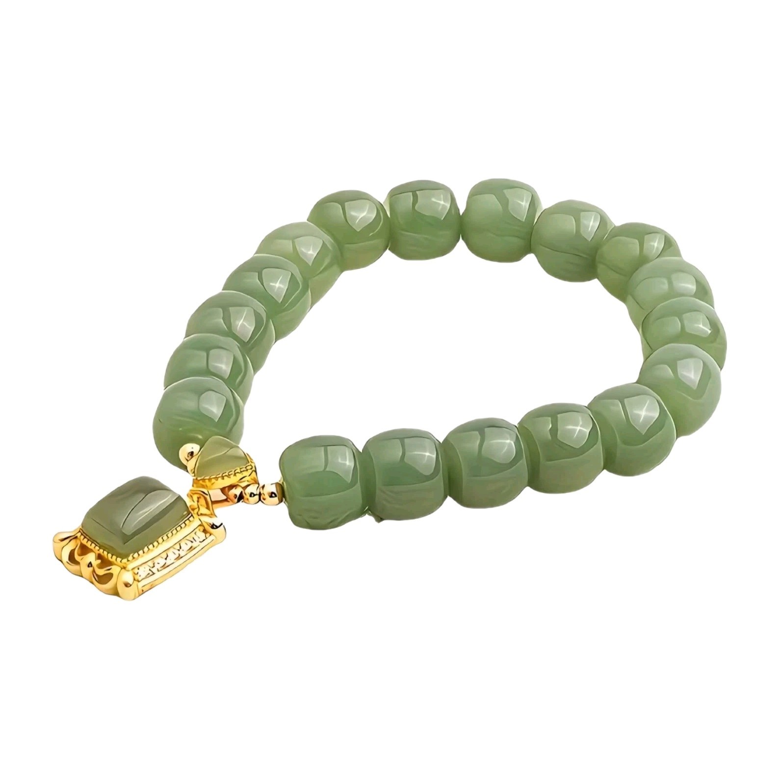 Imitation Jade Beaded Bracelet Green Gemstone Style Stretch Elastic Elegant