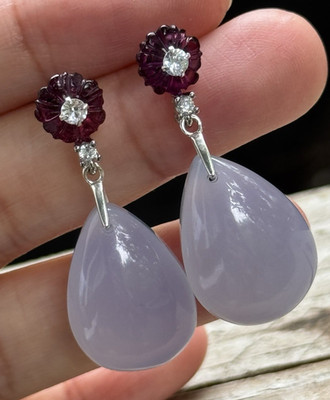 Schöne Ohrringe blauer Chalzedon Achat Granat 925 Silber Handarbeit
