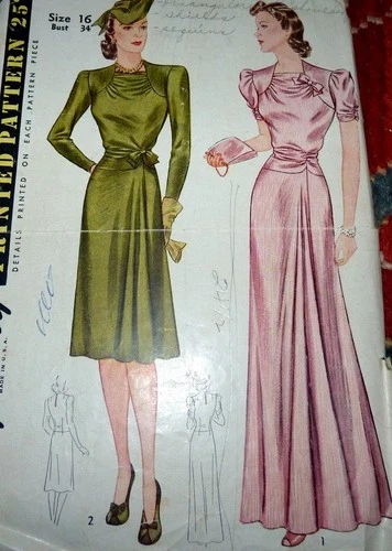 *LOVELY VTG 1940s EVENING DRESS Sewing Pattern 16/34