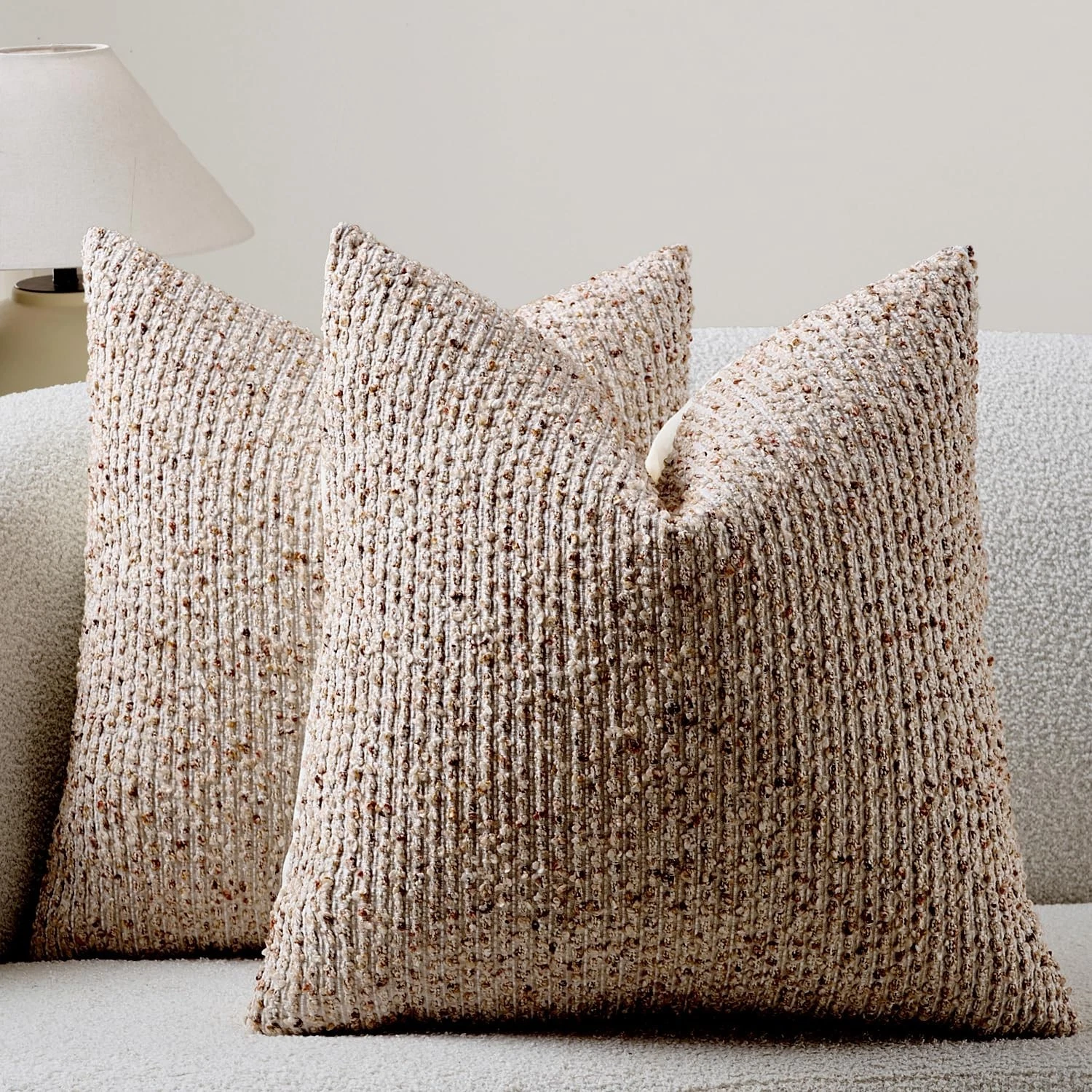 Chic Striped Throw Pillow Covers 20x20 Set of 2 Beige Textured Boho Farmhouse De