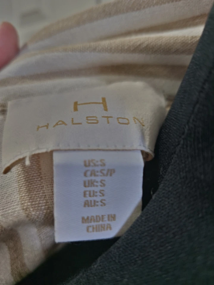 H Halston LINEN blend  jacket blazer beige stripe preppy for Travel Office SMALL - Image 2 of 4