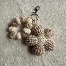Handmade Crochet Flower Keychain   Beige Neutral Floral Charm Bag Accessory