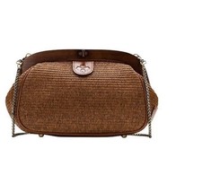 PATRICIA NASH TOBACCO COLOR WOVEN RAFFIA GRACCHI LEATHER SATCHEL-NWT RET 199