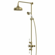 Traditional Thermostatic Exposed Mixer Shower Rainfall Drencher Brushed Brass