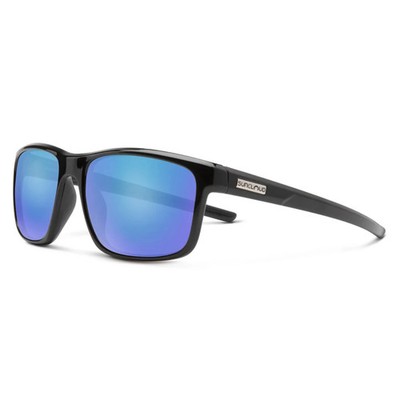 SUNCLOUD Respek Sunglasses Black Frame w/ Blue Mirror Polarized Lens