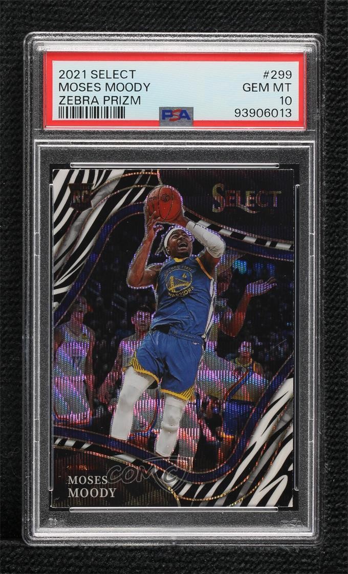 2021-22 Panini Select Courtside Zebra Prizm Moses Moody #299 PSA 10 GEM MT 14t3
