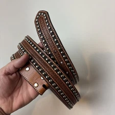 Nocona Belt Co Mens Size 46 Brown Studded Detail NO Buckle
