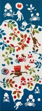 WAFUKA Ch?-dyed Tenugui (Japanese Hand Towel) Autumn Pattern Monkey and Crab Bat