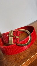 Vintage Genuine Snakeskin Statement Belt   Red Exotic Leather w/ Gold Hardware