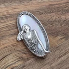 Vintage Jewellery Sterling Silver Marcasite Art Deco Lady Pearl Shell Brooch