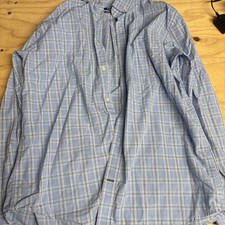 Men’s Chaps Dress Button Down Long Sleeve Shirt Medium Blue Stripped 