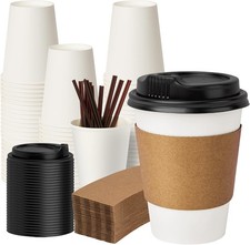 12 oz 50 Pack Disposable Paper Coffee Cups with Lids, Sleeves and Straws,