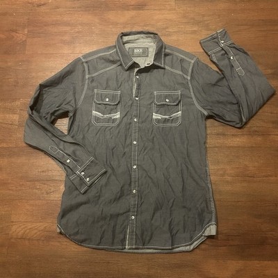 BKE Pearl snap Shirt Men s large Blue Gray Rockabilly