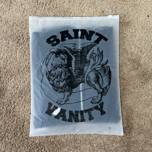 Saint Vanity Men's Black Full Zip Hooded Puffer Jacket Logo Patch Size L - product listing photo