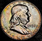 1958-D Franklin Half Dollar SUPERB GEM BU WITH Rainbow MINT Set Toning