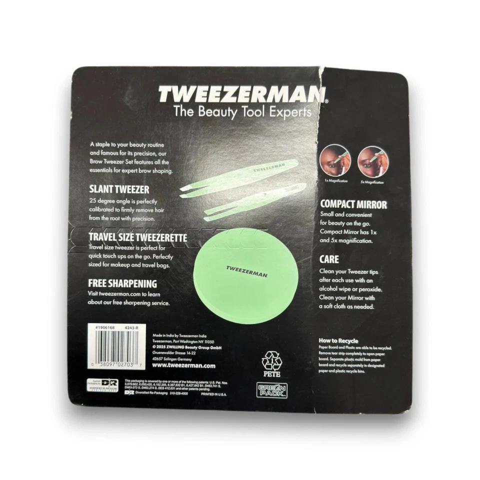 Tweezerman Augenbraue & Spiegel Set Schräge Pinzette Reise Tweezerette Kompakter - Bild 2 von 2