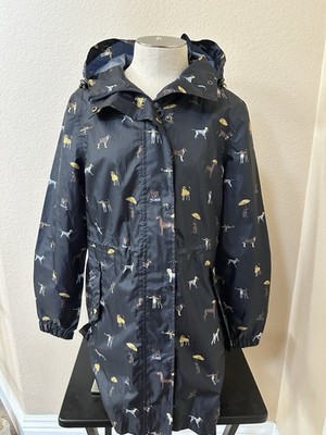 Joules Right As Rain Dog Print Hooded Rain Jacket Size Navy Full