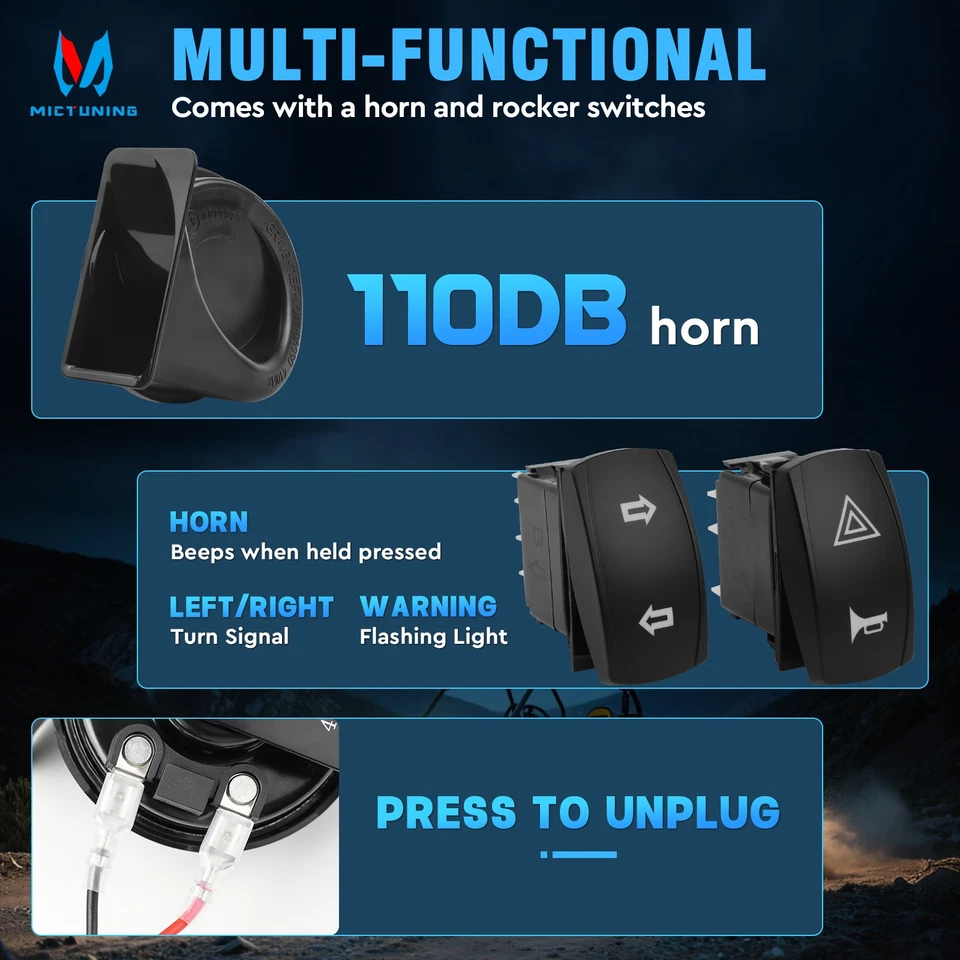 Street-Legal ATV/UTV Turn Signal w/ 110D Horn Triangle LED Blinkers & Switch Kit - Image 4 of 4