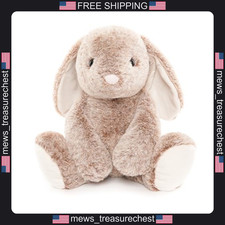 Plush Bunny Stuffed Animal 17.7 Inch Beige Blue Striped Ears for Kids Gifts