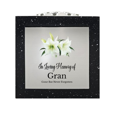 In liebevoller Erinnerung an Memorial Rosenschale schwarz/silber Lilie Design (UV BEDRUCKT)