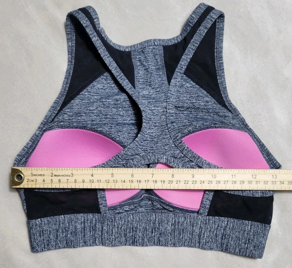PINK Victoria’s Secret Sports Bra Medium Gray Black Trim Crop M Support Padded - Image 4 of 4