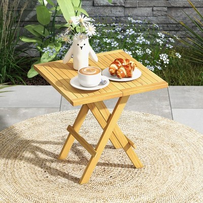 Teak Folding Side Table 20x20x20in with X-Shape Legs Slatted 110lb