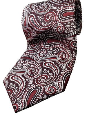 THE FOUNDATION Handmade 100% Silk Tie Men's 62'' Long Red White Black Paisley NEW