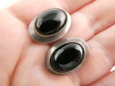 Vintage Southwestern Sterling Silver Black Onyx Oval Cabochon Earrings 5g 20mm