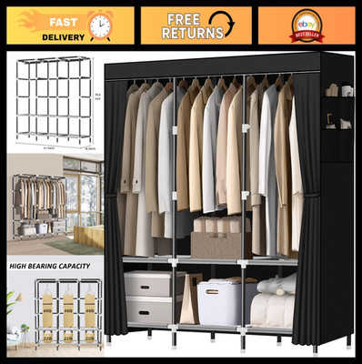 Portable Wardrobe Closet for Bedroom - Sturdy Steel Pipe, 3 Hanging Rods, 6 Shel