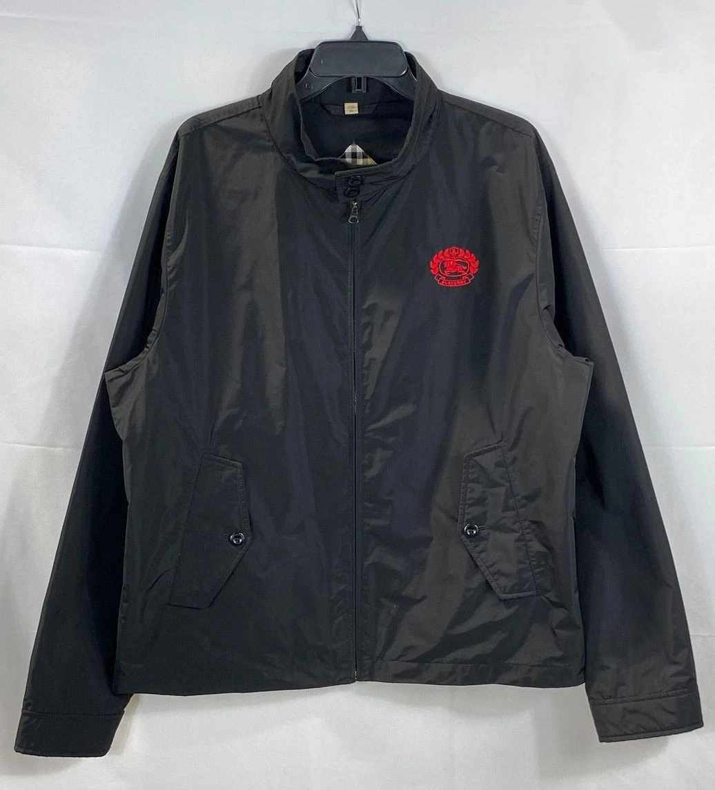Giacca leggera uomo Burberry nera a quadri rosso crest taglia 58