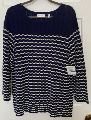 Rafaella Women's Knit Sweater Blue and White XL NWT
