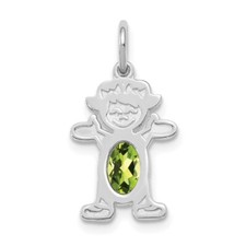 Colgante niña peridoto genuino piedra natal agosto pulida oro blanco 14K 6x4 mm