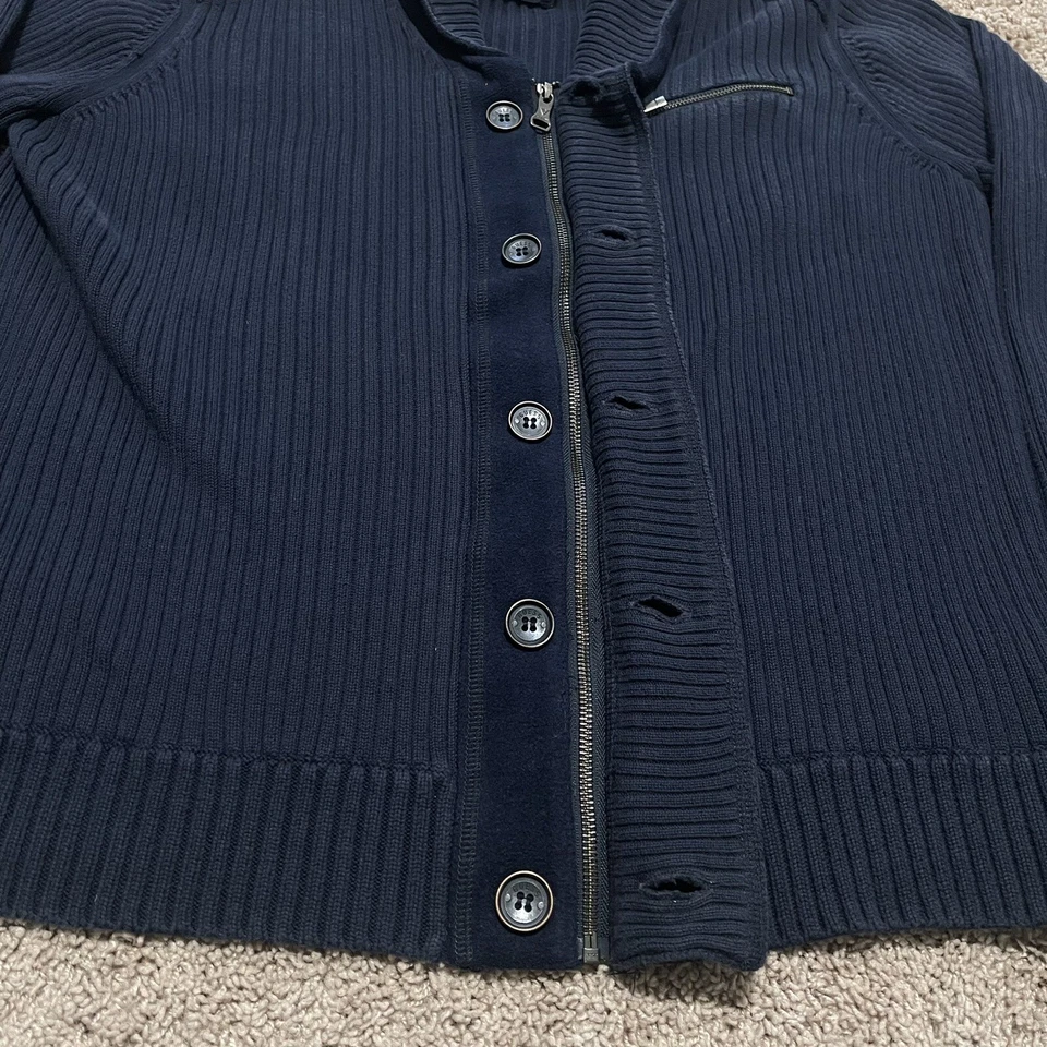 VTG Guess Sweater Mens XL Navy Blue Cardigan Shoulder Patch Commando Zip Limited - Image 4 of 4