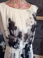 Monsoon White Black Pleated Knee Dress Size 8