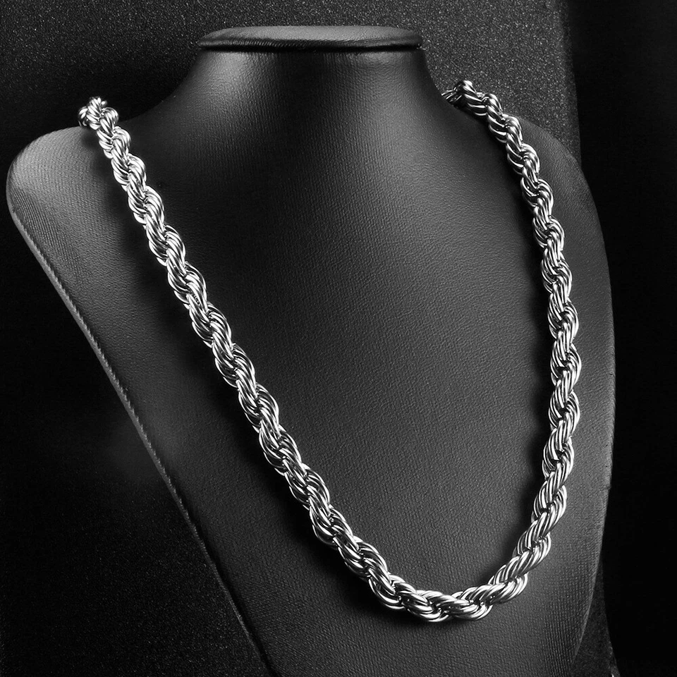 Collares de cadenas de cuerda de acero inoxidable de 8/10 mm para mujeres y hombres 16""-47"" antideslustre Foto 3 de 4