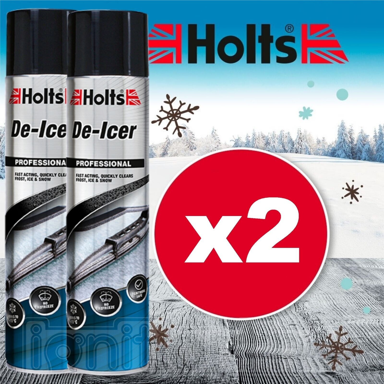 2 x Holts DeIcer Spray Aerosol Winter Ice Car De Icer 600ml x 600ml