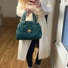 Marc by Marc Jacobs satchel leather plaid lining compartments green gold