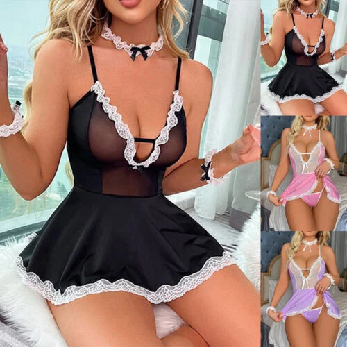 Women Sex Maid Uniform Fancy Dress Lace Bodycon Cosplay Costume Lingerie  Outfit | eBay