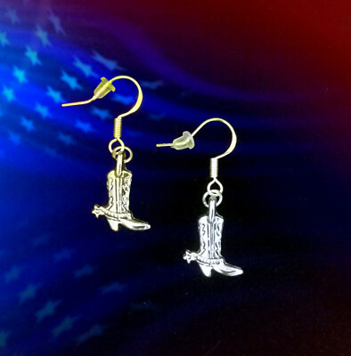 SILVER COWBOY BOOT EARRINGS~PATRIOTIC WESTERN COWGIRL LINE DANCE DALLAS COWBOYS 
