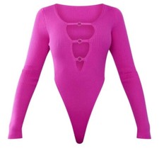PINK CUT OUT RING RIB KNIT BODYSUIT