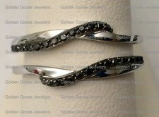 Liquidación Oro Blanco Onda Solitario Potenciador Diamantes Negros Anillo Protector Envoltura