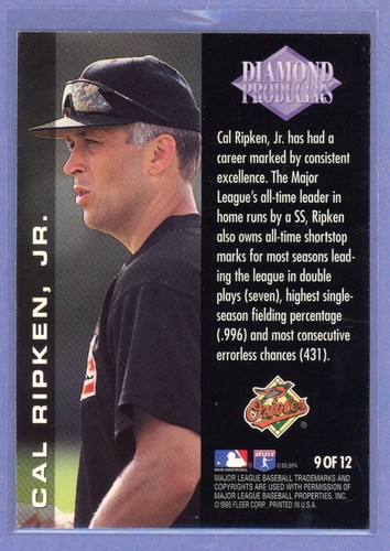 Cal Ripken Jr. 1995 FLEER ULTRA DIAMOND PRODUCERS Card #9 BALTIMORE ORIOLES - Picture 2 of 2
