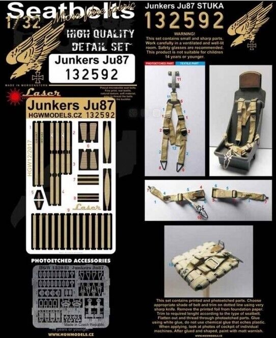 HGW 1/32 scale Junkers Ju 87 Stuka Seatbelts - aircraft kit accessory - 132592 HGW 1/32 scale Junkers Ju 87 Stuka Seatbelts - aircraft kit accessory - 132592