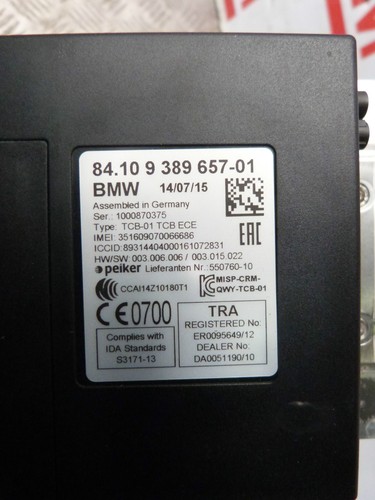 BMW X1 F48 2016 TELEMATIC CONTROL MODULE 9389657 ECU UNIT 9 389 657 DEMO CAR - Picture 6 of 7