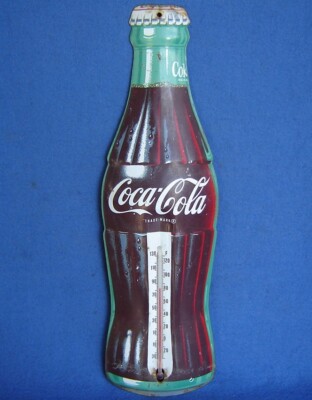 Tin Coca-Cola Coke Bottle Thermometer Sign Litho Advertising Store 16.5'' Vintage