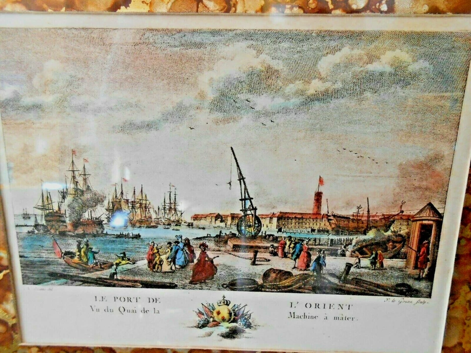 Réduit Ports Le Gouaz Grabado Enmarcado Muelle L'Orient 1776 Nicolas Ozanne Foto 2 de 4